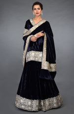 Midnight Blue Kashmiri Tilla Embroidered Lehenga Outfit