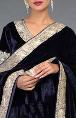 Midnight Blue Kashmiri Tilla Embroidered Lehenga Outfit
