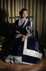Midnight Blue Kashmiri Tilla Embroidered Lehenga Outfit