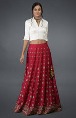 Royal Red Zardozi & Crystal Hand Embroidered Skirt