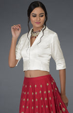Royal Red Zardozi & Crystal Hand Embroidered Skirt With Blouse