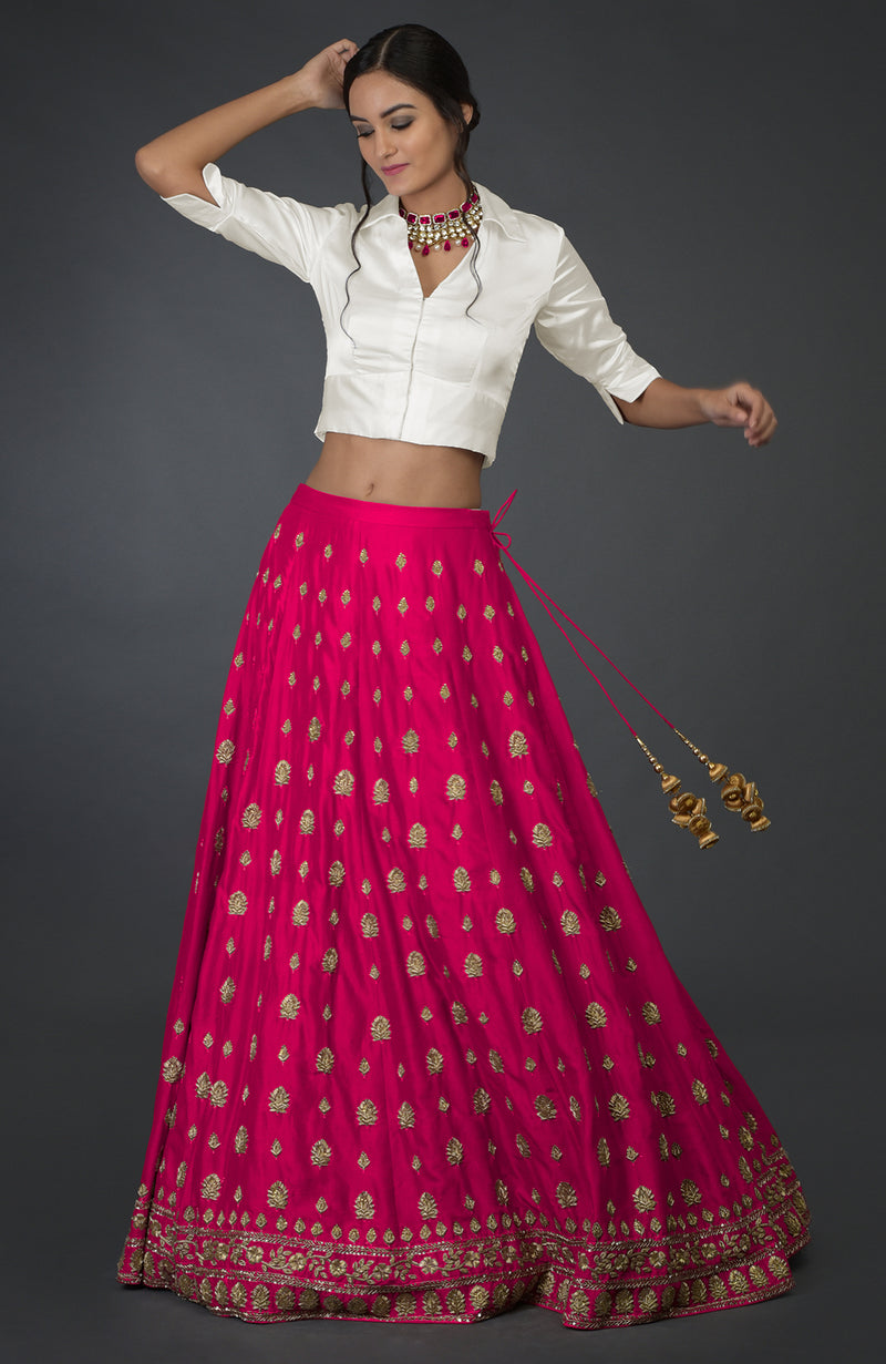 Berry Gloss Zardozi & Crystal Hand Embroidered Skirt