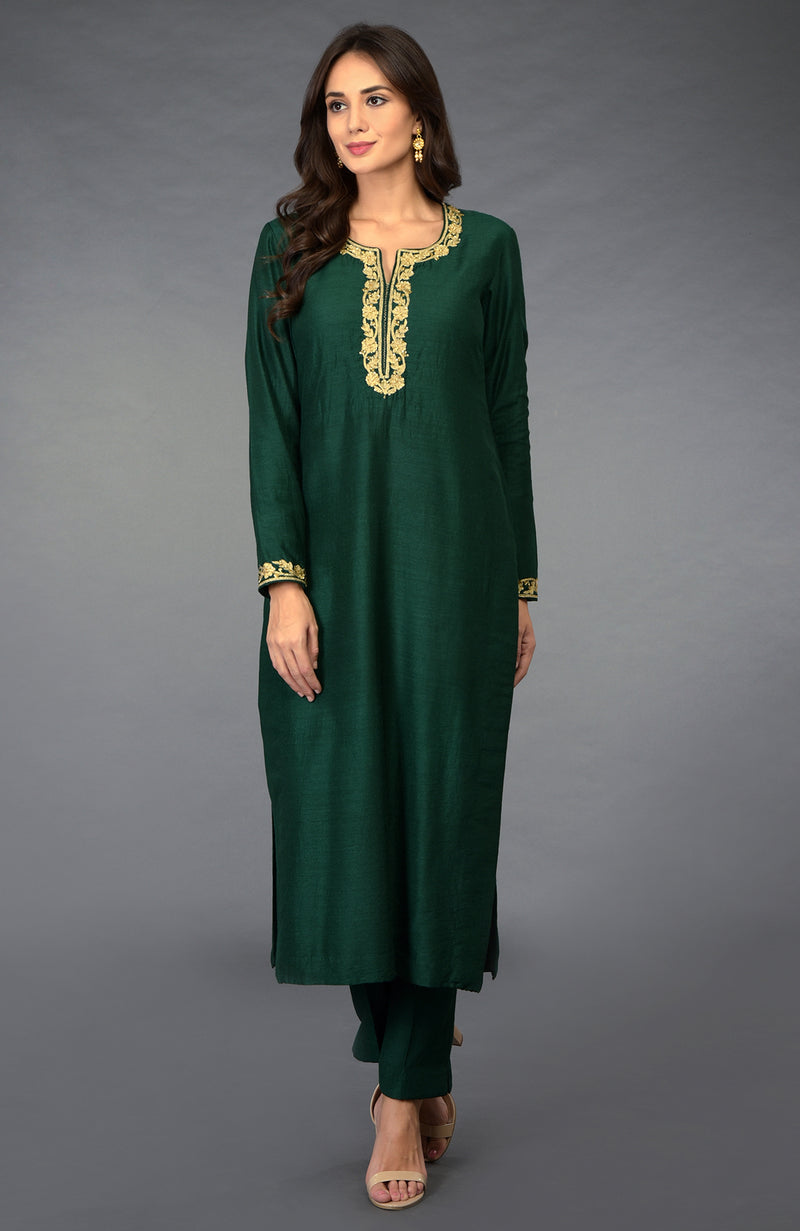 Emerald Green Zari Beads & Sequin Embroidered Suit