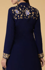 Midnight Blue Parsi Gara Jacket Set