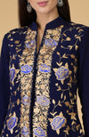 Midnight Blue Parsi Gara Jacket Set