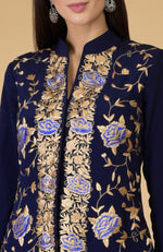 Midnight Blue Parsi Gara Jacket Set
