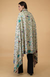 Ivory Parsi Gara Pure Pashmina Shawl Cape