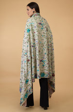 Ivory Parsi Gara Pure Pashmina Shawl Cape