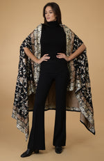 Black-Beige Parsi Gara Pure Pashmina Shawl Cape