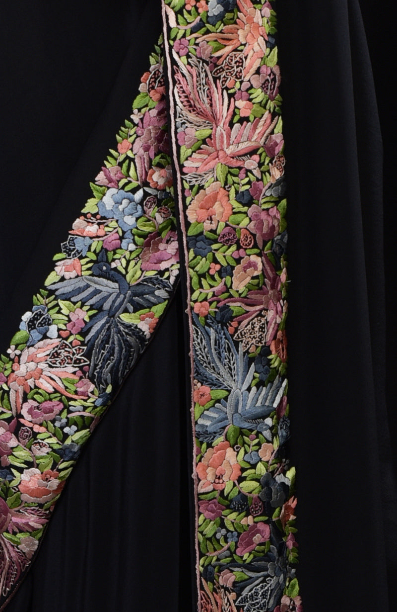 Black Parsi Gara Hand Embroidered Saree