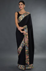 Black Parsi Gara Hand Embroidered Saree