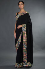 Black Parsi Gara Hand Embroidered Saree