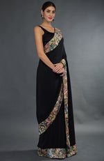 Black Parsi Gara Hand Embroidered Saree