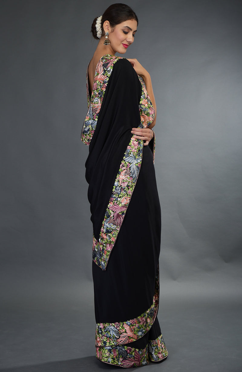 Black Parsi Gara Hand Embroidered Saree