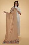 Camel Beige Floral Embroidered Pure Cashmere Stole