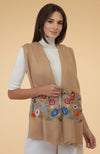 Camel Beige Floral Embroidered Pure Cashmere Stole