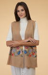 Camel Beige Floral Embroidered Pure Cashmere Stole