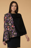 Black- Multicolour Floral Embroidered Pure Cashmere Stole