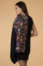 Black- Multicolour Floral Embroidered Pure Cashmere Stole