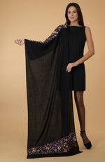 Black- Multicolour Floral Embroidered Pure Cashmere Stole