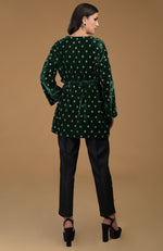 Emerald Green Crystal Hand Embroidered Silk Velvet Jacket