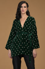 Emerald Green Crystal Hand Embroidered Silk Velvet Jacket