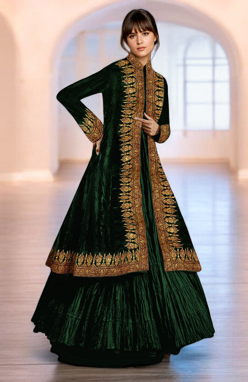 Noor Midnight Blue Kashmiri Tilla Embroidred Silk Velvet Jacket