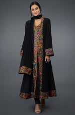 Black Parsi Gara Embroidered Anarkali Suit