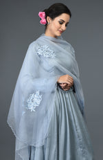 Powder Blue Floral Embroidered Anarkali Suit with Dupatta