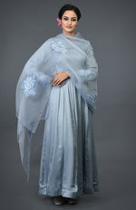 Powder Blue Floral Embroidered Anarkali Suit with Dupatta