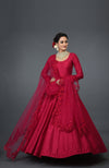 Red Tulle Dupatta With Floral Resham Sequin & Beads Embroidery