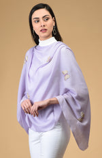 Lilac Butterfly Hand Embroidered Pure Cashmere Stole