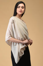 Light Beige Butterfly Hand Embroidered Pure Cashmere Stole