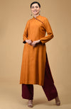 Mustard-Maroon Mandarin Collared Kurta Set