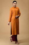 Mustard-Maroon Mandarin Collared Kurta Set