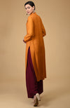Mustard-Maroon Mandarin Collared Kurta Set