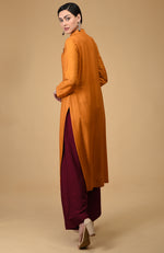 Mustard-Maroon Mandarin Collared Kurta Set