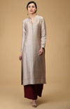 Beige-Maroon Pure Raw Silk Kurta Set