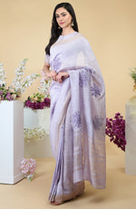 Lilac Floral Embroidered Linen Saree