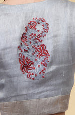 Dove Grey Paisley Embroidered Linen Saree