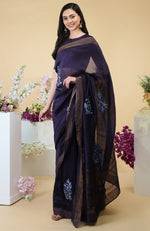 Eclipse Blue Floral Embroidered Linen Saree