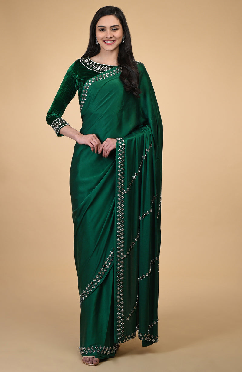 Emerald Green Crystal Hand Embroidered Blouse