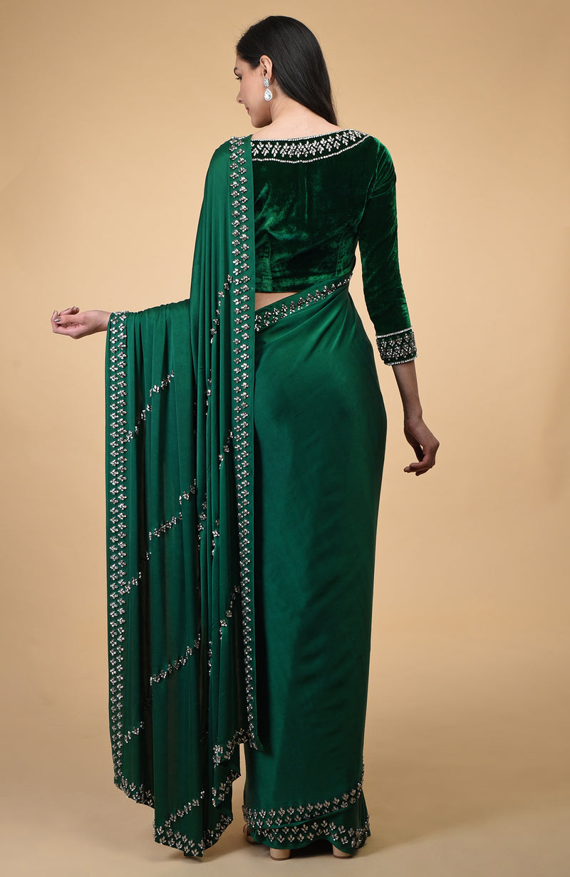 Emerald Green Crystal Hand Embroidered Blouse