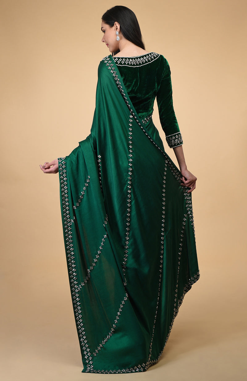 Emerald Green Crystal Hand Embroidered Blouse