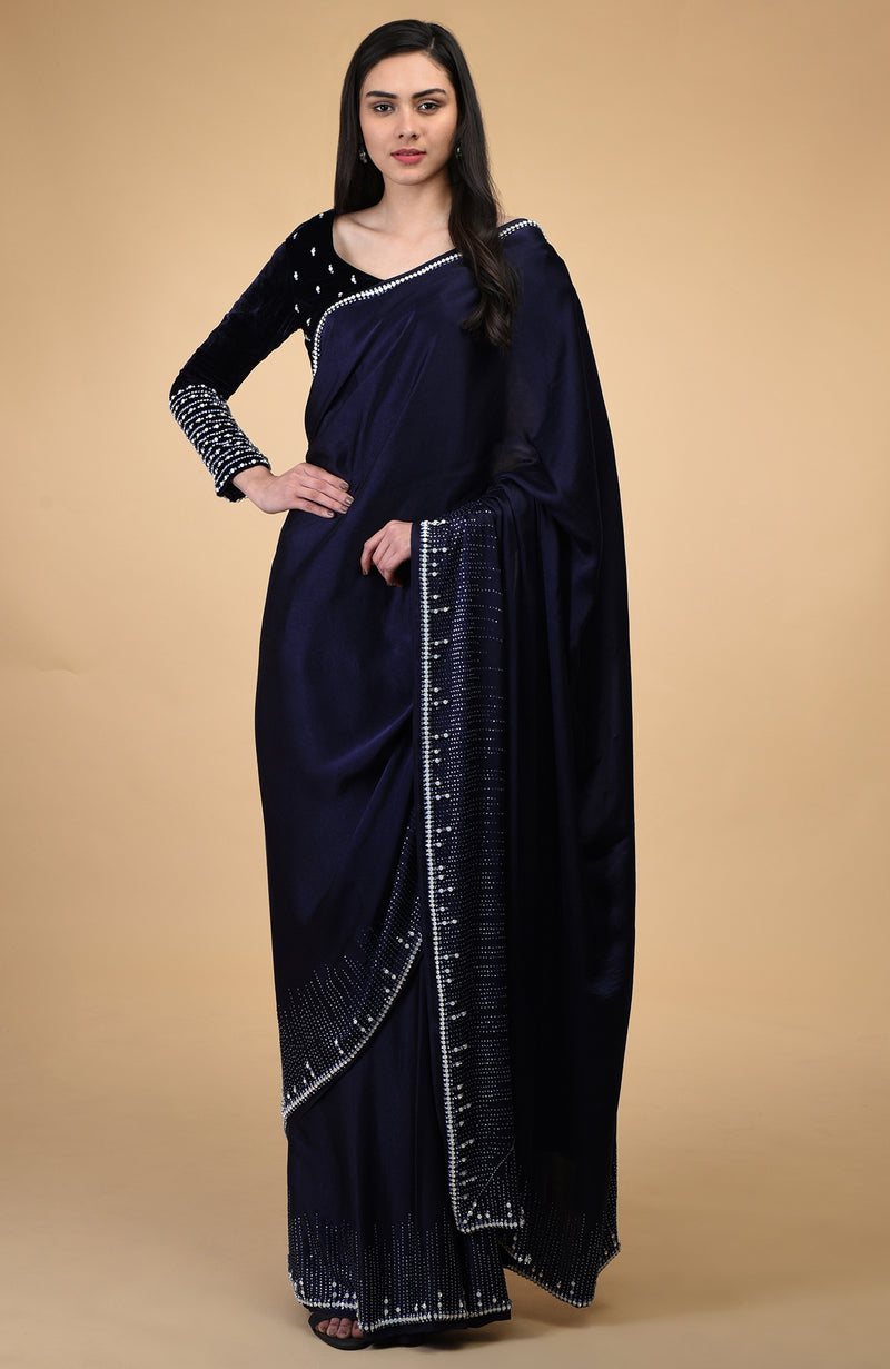 Midnight Sky Crystal Hand Embroidered Blouse