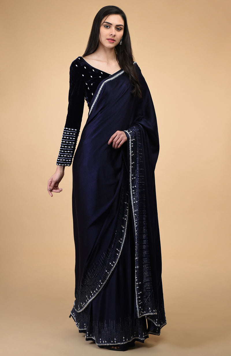 Midnight Sky Crystal Hand Embroidered Blouse