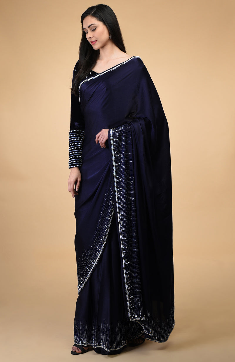 Midnight Sky Crystal Hand Embroidered Blouse