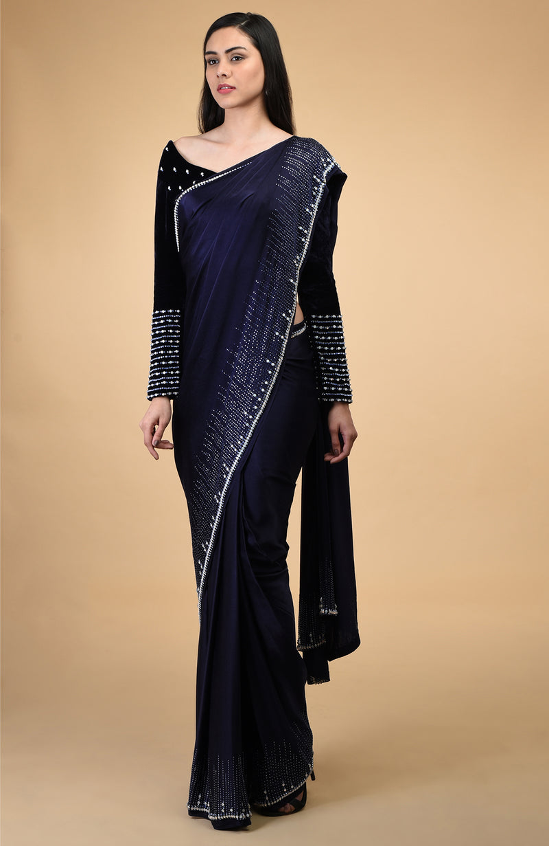 Midnight Sky Crystal Hand Embroidered Blouse