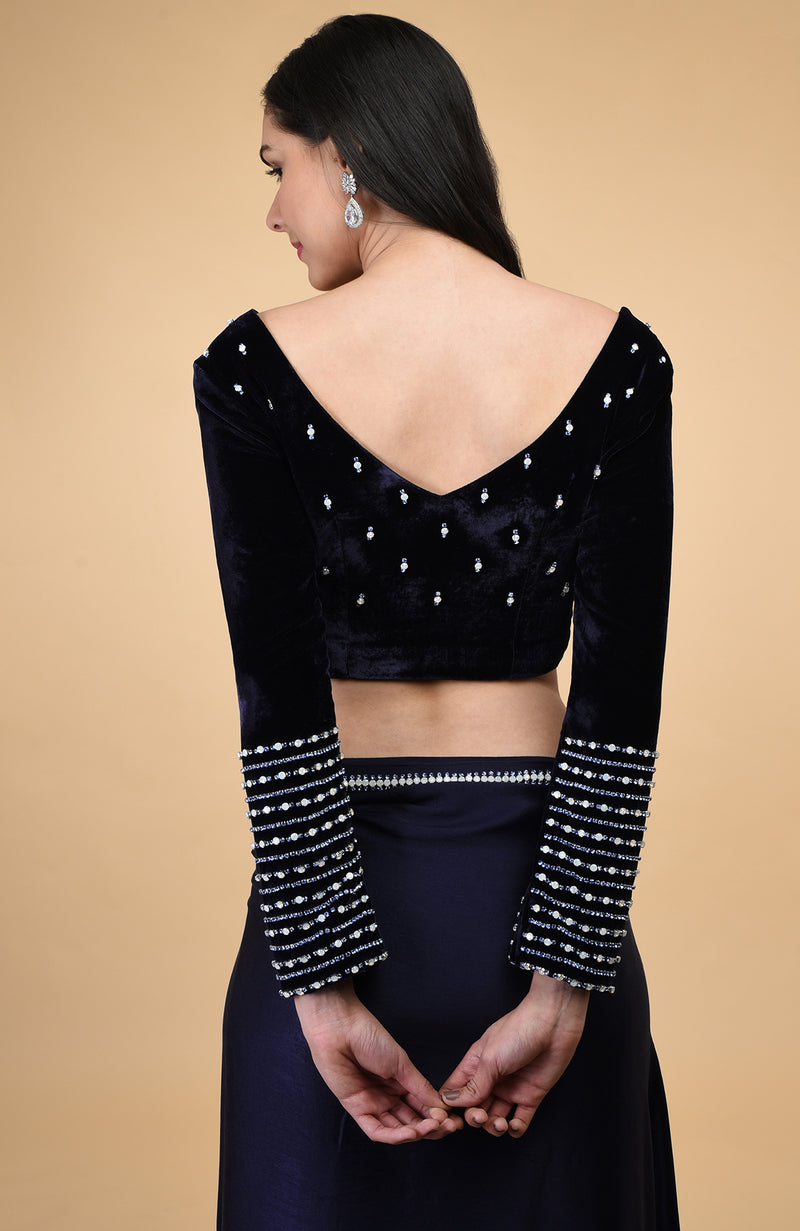 Midnight Sky Crystal Hand Embroidered Blouse