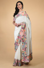 Ivory Parsi Gara Hand Embroidered Saree